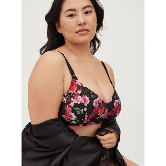Torrid Marah Floral Black Pink Dream Wire-Free Bra 44D - Picture 8 of 9